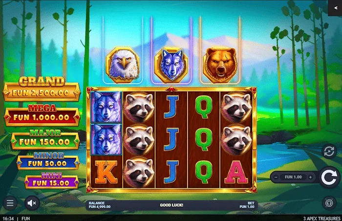 3 Apex Treasures - Tela de jogo principal com bobinas 5x3