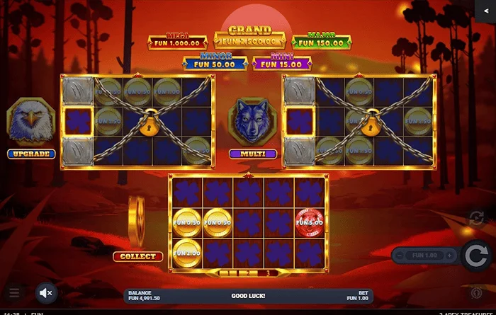 3 Apex Treasures - Início do Hold & Win com o tabuleiro do lobo